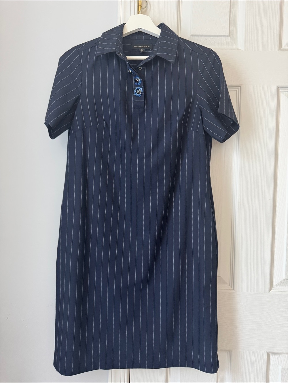 Banana Republic Navy Pinstripe Polo-Style Shift Dress